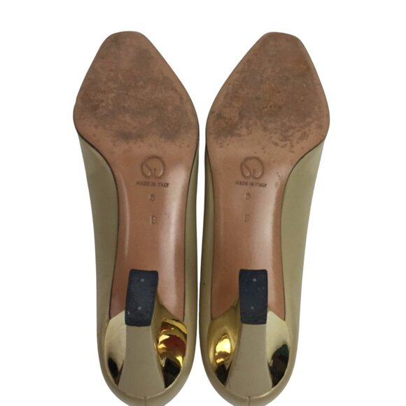 St. John Cynthia Daytime Womens 8B Leather Gold Heel  Pumps Tan Made In Italy - Picture 13 of 14